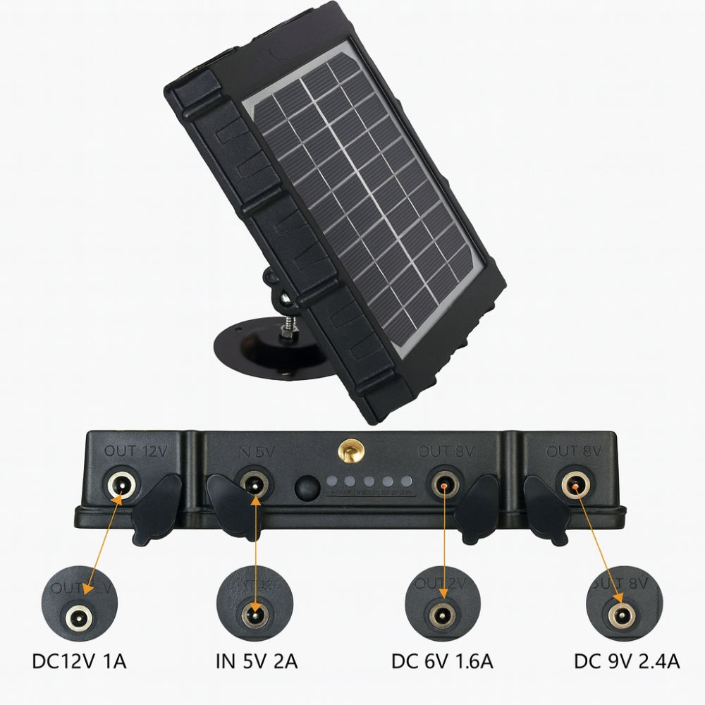 Panneau solaire 3W 8000mAh pour Caméra de Chasse - Sorties 12V / 9V / 6V / 5V