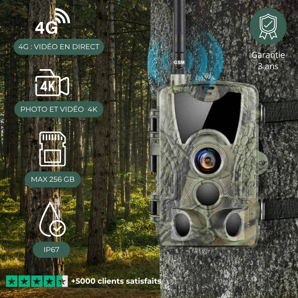 Caméra de chasse 4K avec écran 4G+