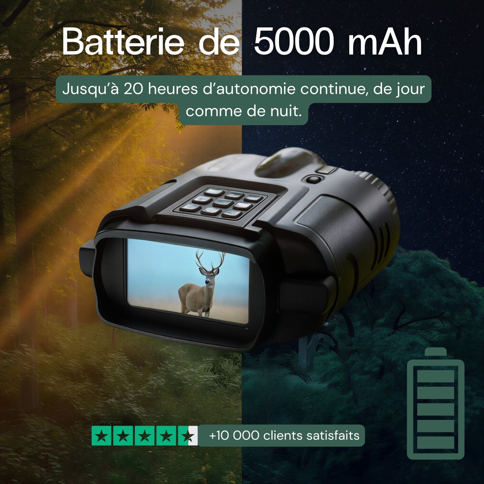 Jumelles vision nocturne 4K - Autonomie 20h